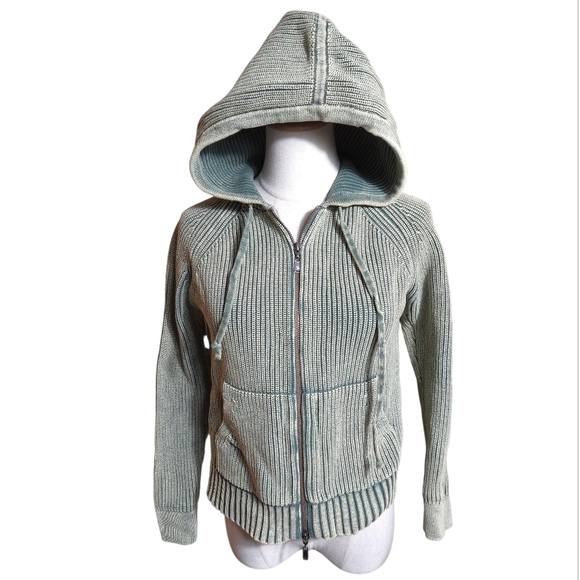 Kinross Tops - Kinross Distressed Green Zip-Up Hoodie Sweater